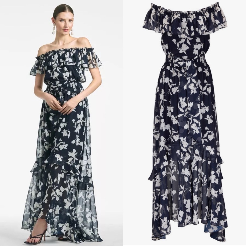 Sachin + Babi Riley Navy Off-Shoulder Venetia Floral Petal Maxi Dress - 2